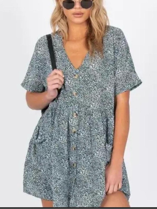 Princess Polly Dresses & Skirts - Princess Polly Speckled Sage Button-Front V-Neck Mini Dress